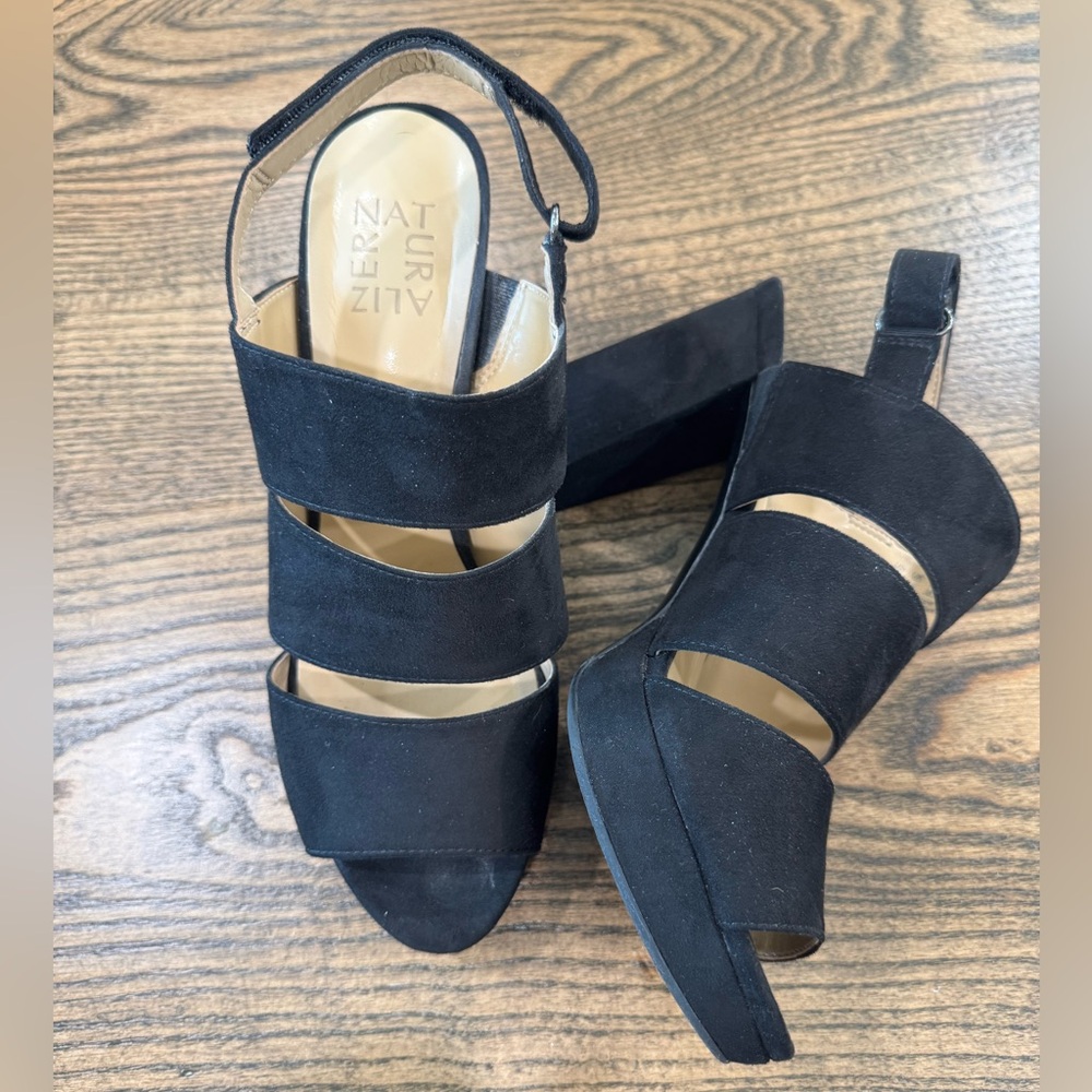 Naturalizer Freema Black Fabric Strappy Wedge Sandals